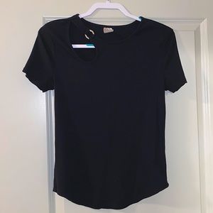 Short sleeve black top with R chest cutout